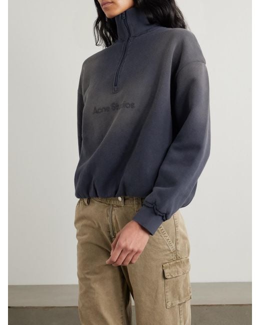 Acne Blue Embroidered Frayed Cotton-Jersey Sweatshirt