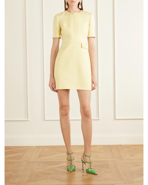 Valentino Garavani Yellow Wool And Silk-Blend Crepe Mini Dress