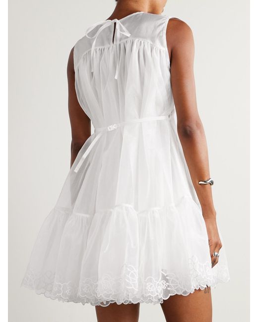 CECILIE BAHNSEN White Embroidered Bow-Embellished Organza Mini Dress