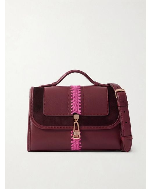 Gabriela Hearst Purple Leonora Small Crochet And Suede-Trimmed Leather Shoulder Bag