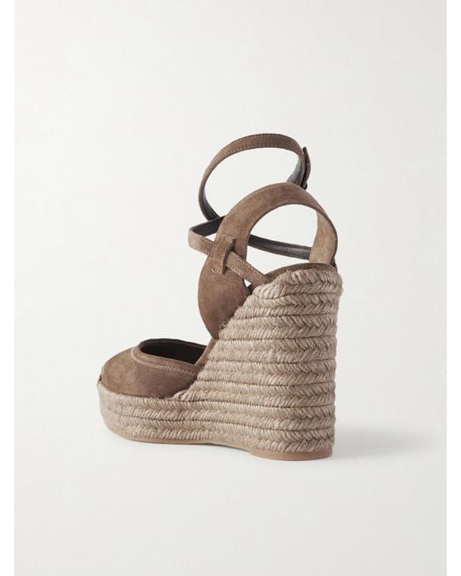 Brunello Cucinelli Brown 80 Suede Platform Wedge Pumps