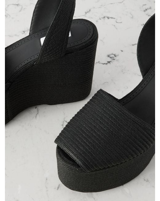 Alaïa Black Slingback-Wedges Aus Stroh Mit Plateau
