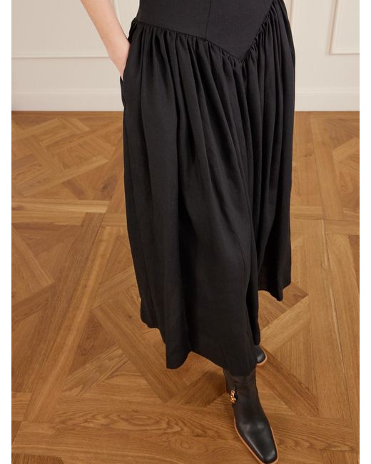 Gabriela Hearst Black Juniper Frayed Paneled Linen Midi Skirt