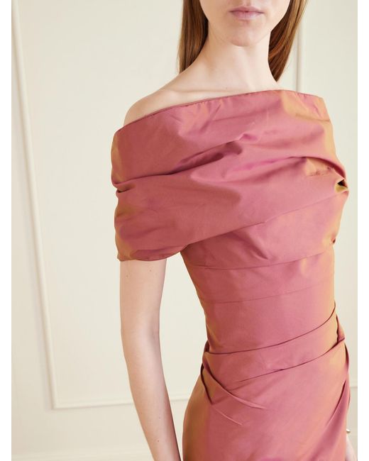 Marmar Halim Pink Off-Shoulder Gathered Taffeta Gown