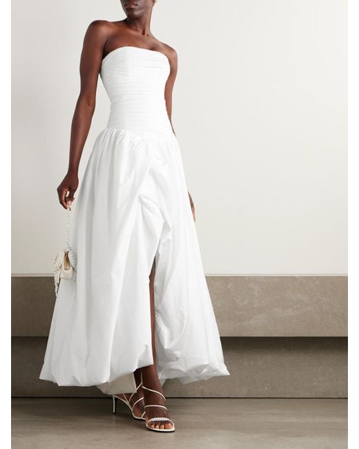 Aje. White Violette Strapless Ruched Cotton-Poplin Gown