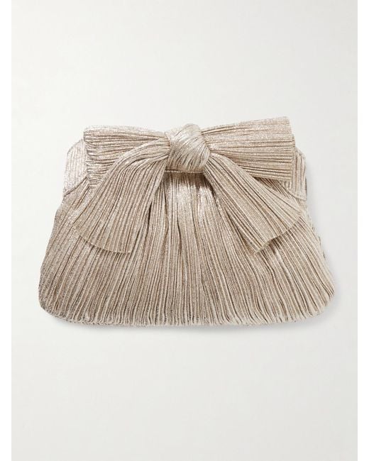 Loeffler Randall Natural Rayne Bow-Embellished Plissé-Lamé Clutch