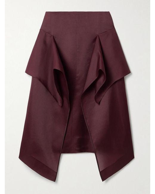 Khaite Purple Nina Asymmetric Draped Silk-Organza Midi Skirt