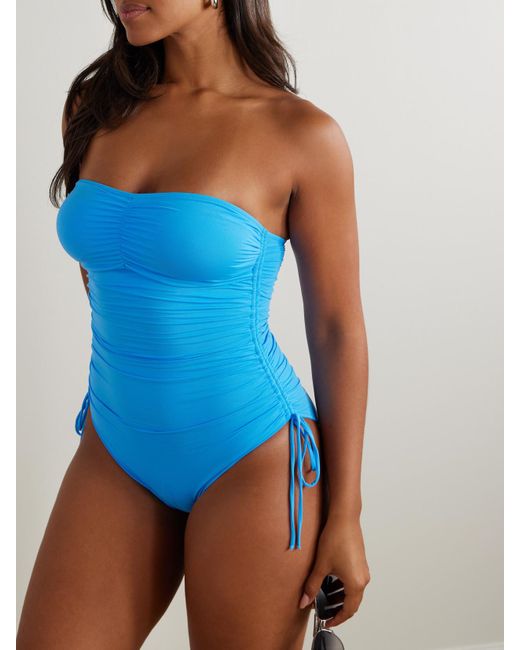 Melissa Odabash Blue Sydney Strapless Ruched Swimsuit