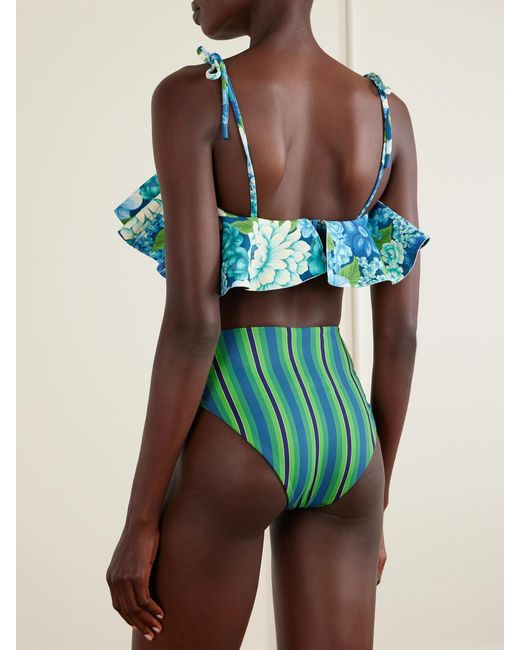 ALÉMAIS Blue Margo Ruffled Floral-Print Bikini Top