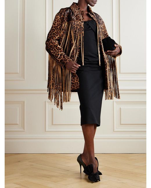 Dolce & Gabbana Brown Fringed Leopard-Print Calf Hair Jacket