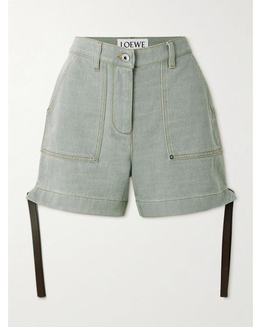 Short En Jean À Finitions En Cuir Loewe en coloris Blue