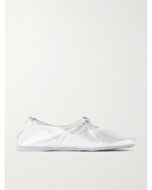 Loewe White Pebble Metallic Leather Ballet Flats