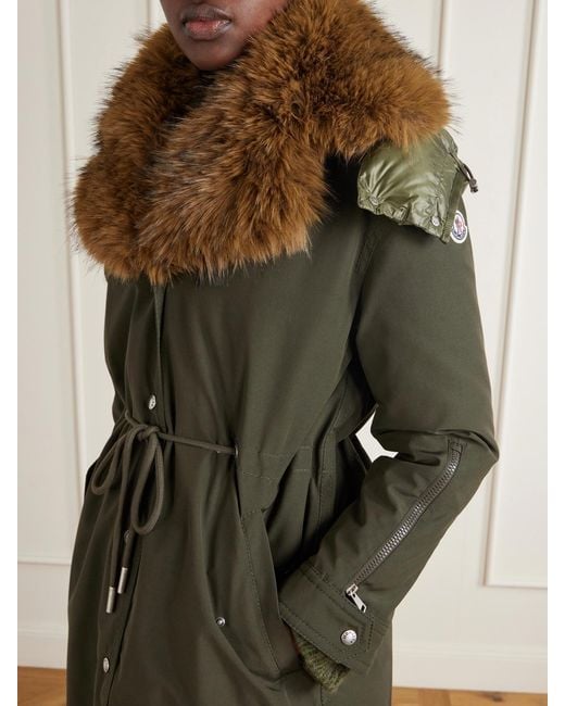 Moncler Green Halicte Hooded Plush-Trimmed Shell Down Parka Jacket