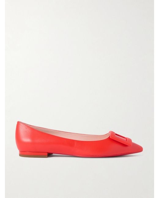 Roger Vivier Red Gommettine Buckled Leather Ballet Flats