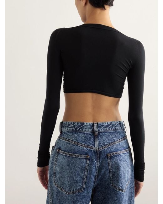 Alaïa Black Paneled Cropped Jersey Top