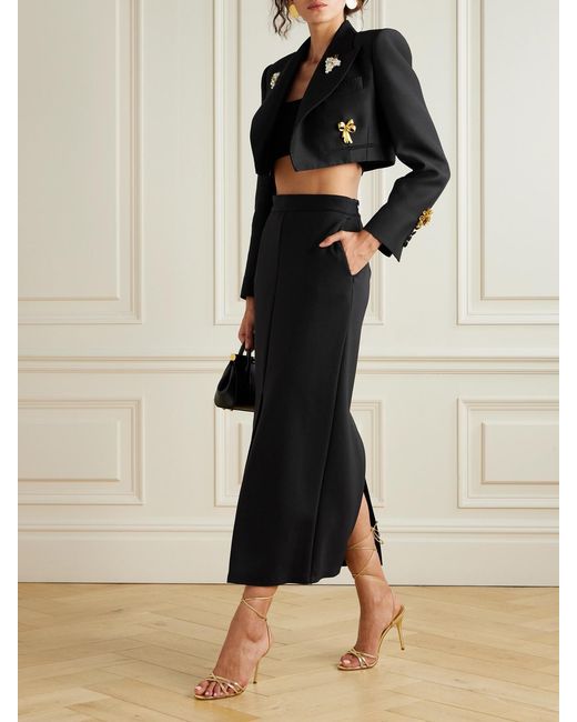 Dolce & Gabbana Black Cropped Embellished Wool And Silk-Blend Satin Blazer
