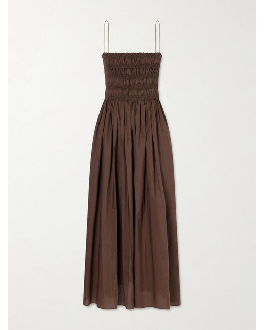 Matteau Brown Shirred Organic Cotton Midi Dress