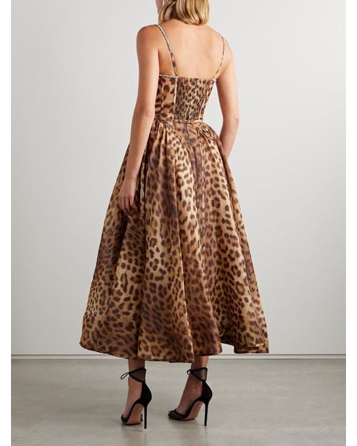 Zimmermann Brown Crush Belted Crystal-Embellished Leopard-Print Linen And Silk-Blend Organza Midi Dress