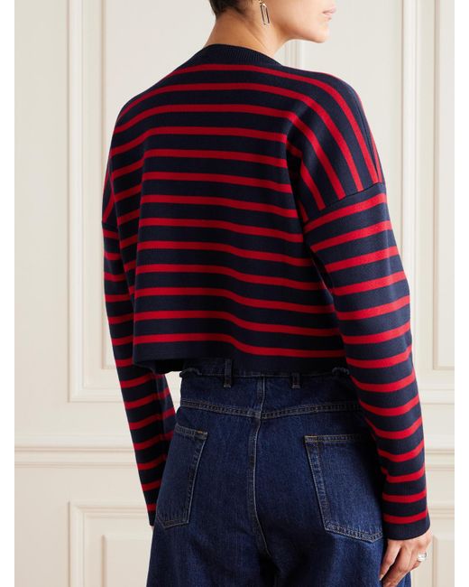 Loewe Red Cropped Oversized Striped Jacquard-Knit Wool-Blend Sweater