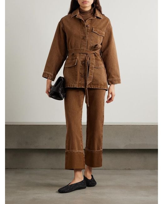 Veronica Beard Brown Dylan Hose Mit Geradem Bein Aus Baumwoll-Twill Mit Fischgratmuster