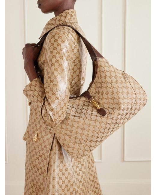 Gucci Natural Jackie 1961 Leather-Trimmed Printed Coated-Canvas Shoulder Bag