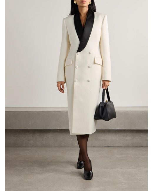 Wardrobe NYC White Double-Breasted Satin-Trimmed Wool-Crepe Midi Dress