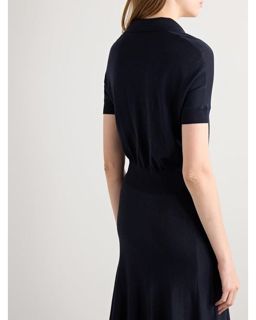 Khaite Blue Morgane Cropped Wool-Blend Polo Top