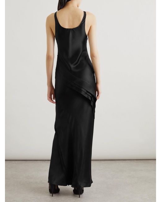 Saint Laurent Black Asymmetric Tiered Silk-Satin Maxi Dress
