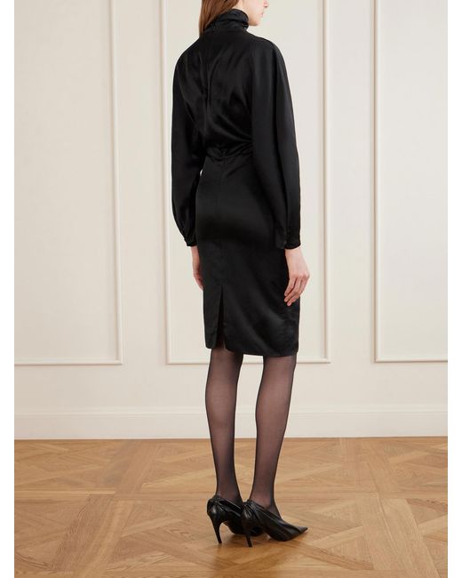 Khaite Black Harlin Draped Ramie-Blend Satin Knee-Length Dress
