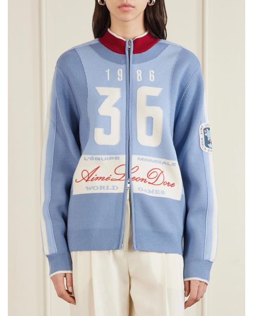 Aimé Leon Dore Jacquard-Knit Wool Zip-Up Cardigan in Blue | Lyst