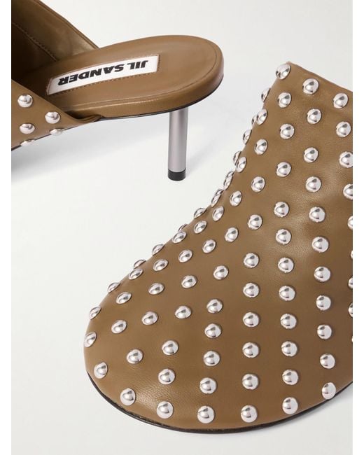 Jil Sander Brown Studded Leather Mules