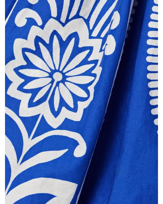 Cara Cara Blue Leo Pleated Printed Cotton-Poplin Mini Dress