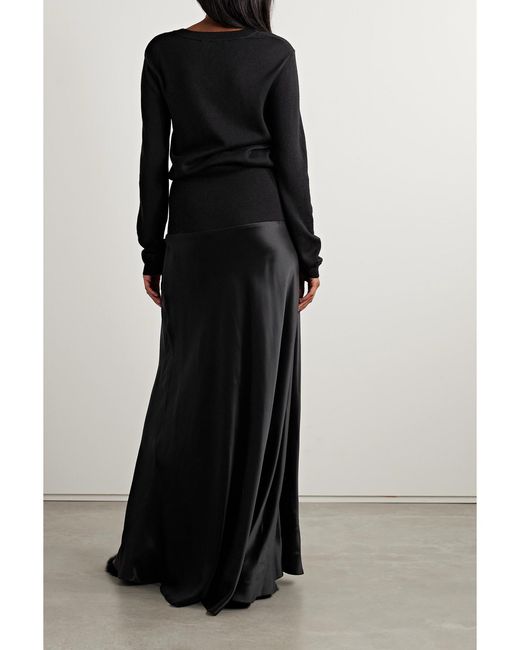 Brandon Maxwell Black The Kerolyn Silk And Cashmere-Blend And Silk-Satin Maxi Dress