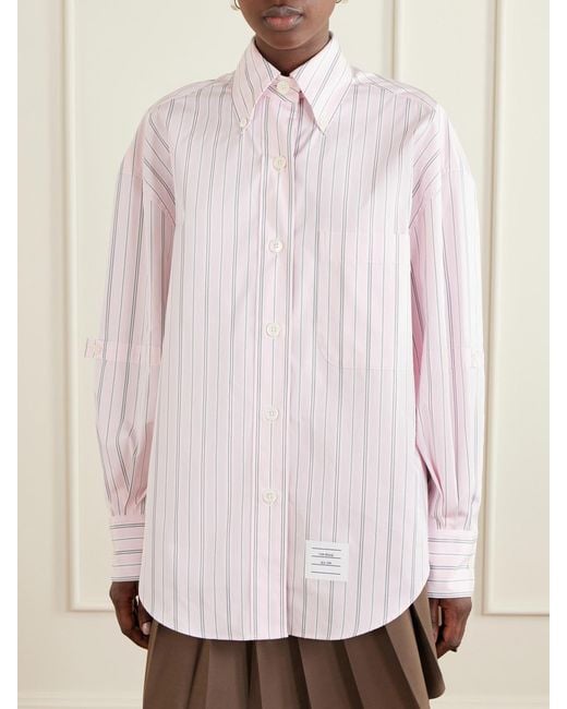 Thom Browne Pink Striped Cotton-Poplin Shirt