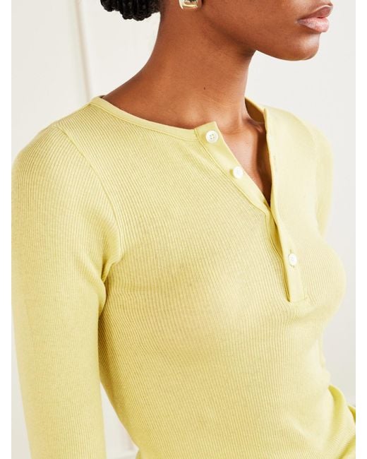 Auralee Yellow Ribbed-Knit Cotton T-Shirt
