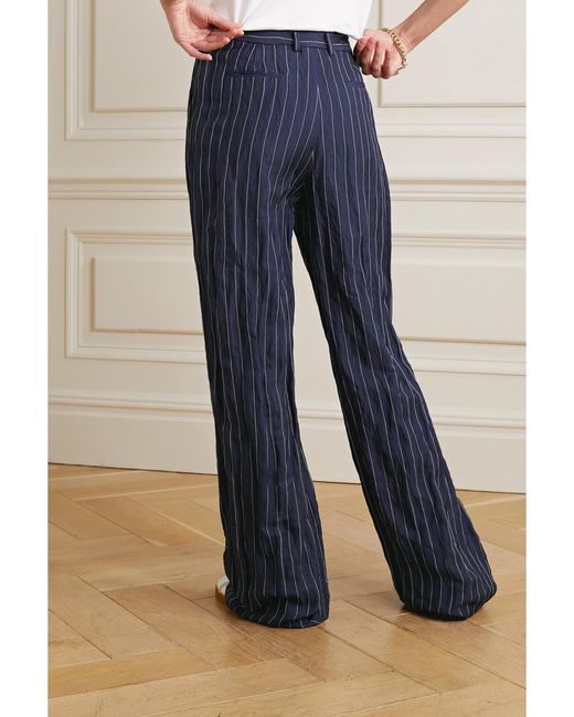 Lafayette 148 New York Blue Sullivan Pinstriped Metallic Twill Straight-Leg Pants