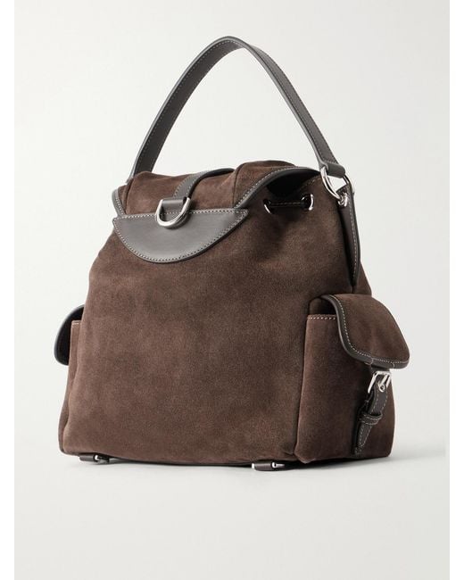 Tod's Brown Tim Zaino Mini Leather-Trimmed Suede Shoulder Bag