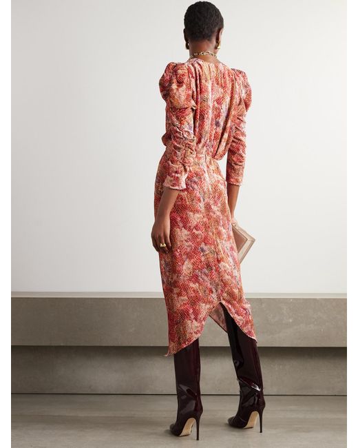 Isabel Marant Nemil Gathered Devoré-Chiffon Silk-Blend Midi Dress