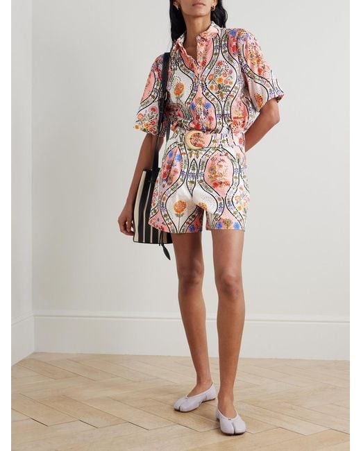 Borgo De Nor White Gwen Belted Printed Broderie Anglaise Cotton Shorts