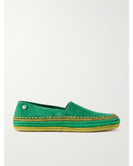 Loewe Green Paula's Ibiza Rio Raffia-Trimmed Suede Espadrilles