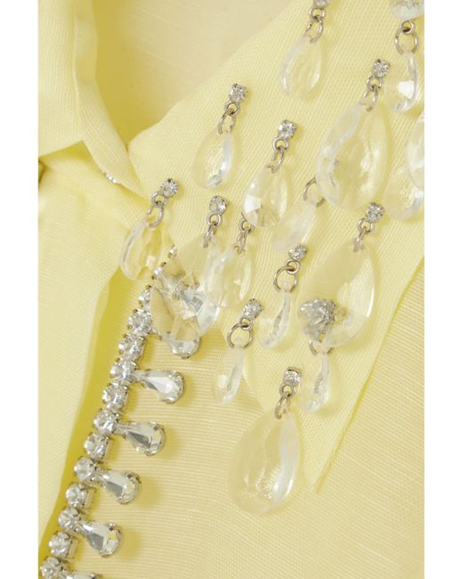 Zimmermann Yellow Matchmaker Crystal-Embellished Linen And Silk-Blend Shirt