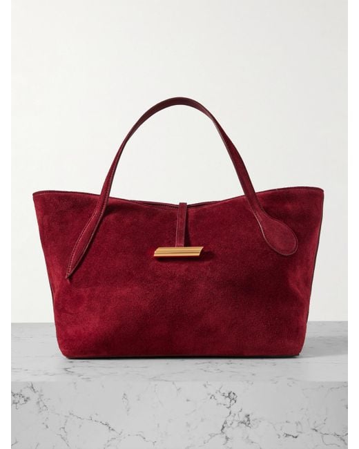 Liffner Red Petite Penne Leather-Trimmed Suede Tote