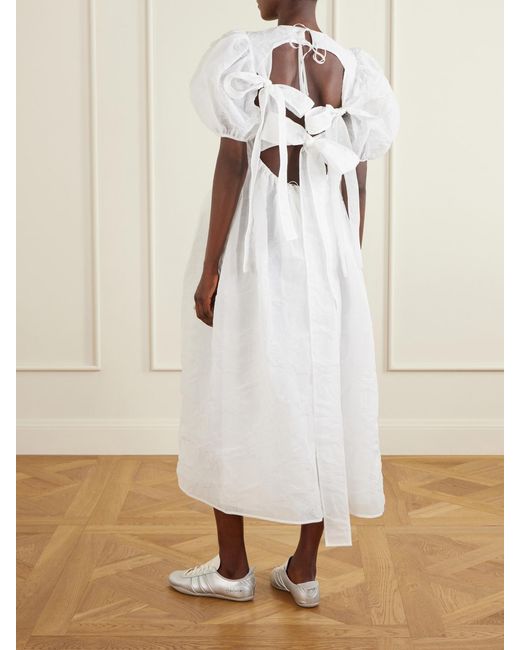 CECILIE BAHNSEN White Crinkled Papillon Matelassé Midi Dress
