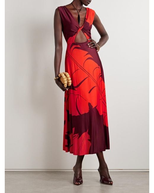 Robe Midi En Jersey Stretch Imprimé À Torsade Et À Découpe Deep Heart Johanna Ortiz en coloris Red