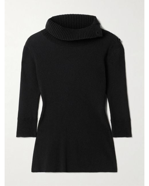 Proenza Schouler Black Daxton Button-Embellished Ribbed-Knit Turtleneck Sweater