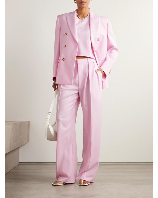 Wardrobe NYC Pink Oversized Double-Breasted Grain De Poudre Wool Blazer