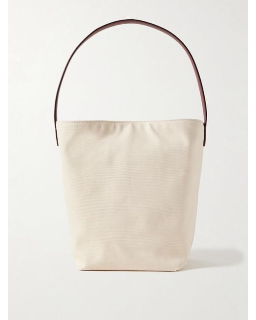 The Row Natural N/S Park Medium Leather-Trimmed Canvas Tote