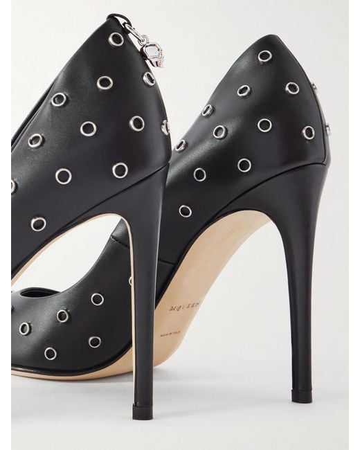 Alexander McQueen Black Embellished Leather Pumps