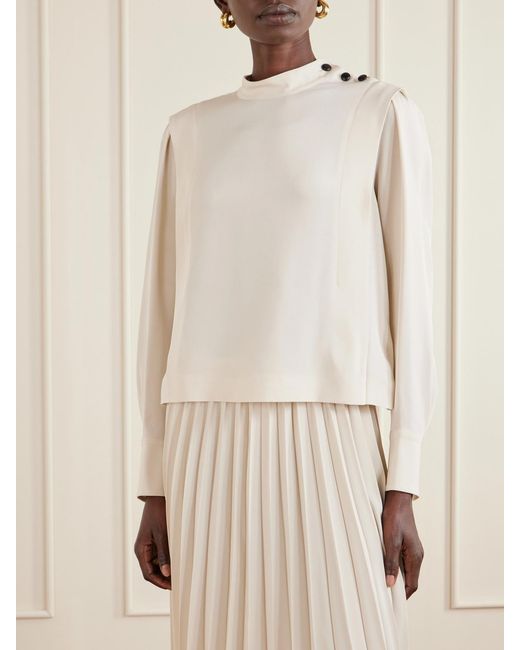 Isabel Marant Natural Felissa Pleated Satin-Crepe Blouse