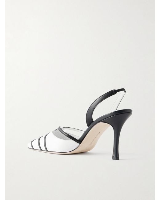 Manolo Blahnik White Sarto 90 Two-Tone Leather Slingback Pumps